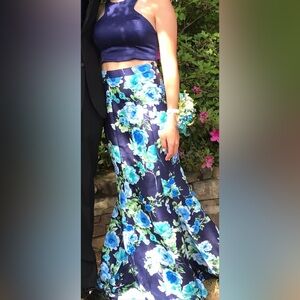 Sequin Hearts Blue Floral Skirt